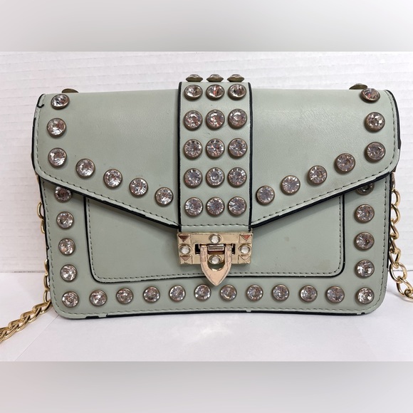 Luxury Diamond-studded One-shoulder Messenger Bag Chain Strap Square Mint Green - Picture 2 of 10